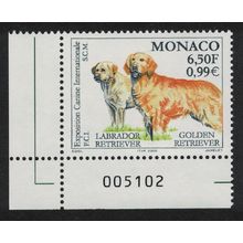 Monaco Golden Labrador Golden Retriever Dogs Corner Number 2000 MNH SG#2443