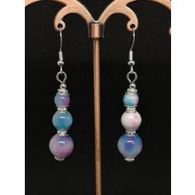 Pretty Pink Blue And White Persian Jade Beaded Earrings