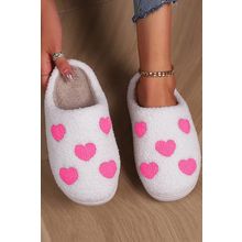 Pink Heart Pattern Valentines Fuzzy Winter Slippers