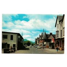 Postcard Scotland Perthshire Aberfoyle High Street scene cars hotels shops 1969
