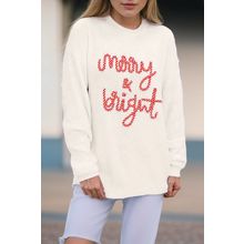 White Striped Merry Bright Letter Christmas Sweater