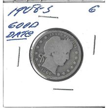 1908-S US Silver Barber Quarter G Better Date! Grey Sheet $38.00