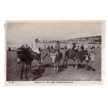 DONKEYS AT WESTON-SUPER-MARE, SOMERSET used antique postcard RP 1919 postmark =