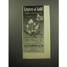 1957 J.E. Caldwell Jewelry Advertisement - Leaves of gold alight with diamonds