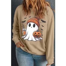 Apricot Cute Ghost Pumpkin Printed Plus Size Halloween Sweatshirt