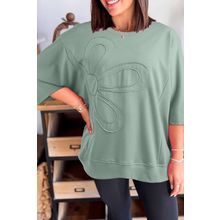 Clearly Aqua Floral Patched Half Sleeve Tunic Top