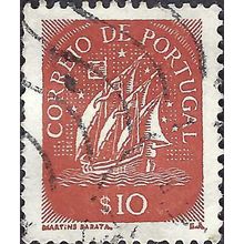 PORTUGAL, SHIP, 15th C Caravel, orange 1943, 10c