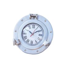 Brushed Nickel Deluxe Class Decorative Ship Porthole Clock 8""