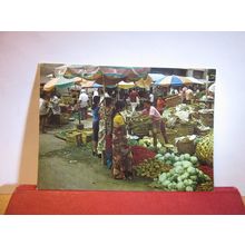 VEGETABLE MARKET, SINGAPORE unused vintage postcard =
