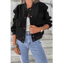 Black Big Pockets Baseball Collar Jacket