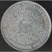 1999 D Germany 10 Mark Silver Coin 50th Ann Bundes Republic Constitution