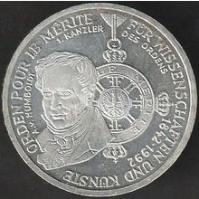 1992 D Germany 10 Mark Silver Coin 150th Ann Civil Pour-le-Merite Order