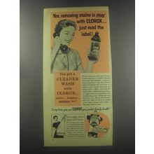 1957 Clorox Bleach Ad - Yes, removing stains is easy with Clorox