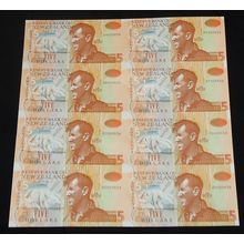 1997 New Zealand Banknote 5 Dollars X 8 Uncut Brash