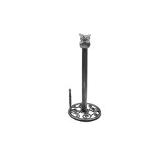 Rustic Silver Cast Iron Sitting Owl Kitchen Paper Towel Holder 16""