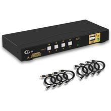 Cklau KVM Switch HDMI 4 Port Wit Audio and 4 Kit Cables, 4 Port HDMI KVM Switch