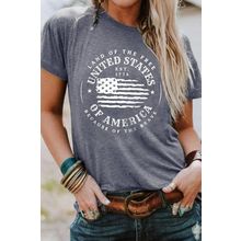 Gray United States Of America Flag Graphic Print T Shirt