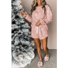 Light Pink Textured Leopard Fleece Loose Two Piece Lounge Set
