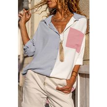 Gray Color Block/Pure Color Patch Pocket Shirt
