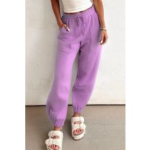 Lilac Drawstring Waist Patchwork Solid Color Jogger Pants