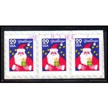 Used 2873 29c Santa Very FineStrip of 3 PA3266