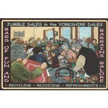 Yorkshire Dales Jumble Car Boot Type Recycling Sales Unique Cartoon Postcard