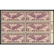 C12, Mint VF NH 5¢ Airmail Plate Block of Six CV $180 - Stuart Katz