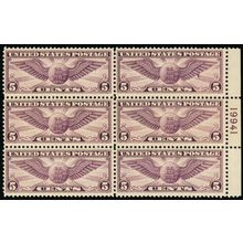 C12, Mint VF NH 5¢ Airmail Plate Block of Six CV $180 - Stuart Katz