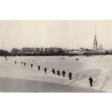 Snow Walkers At Leningrad Cathedral Russia RPC Vintage Postcard