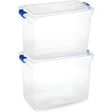 HOMZ 2-Pack Latching Lid, Clear Plastic Storage Organizer Bins, 112 Quart, Blue