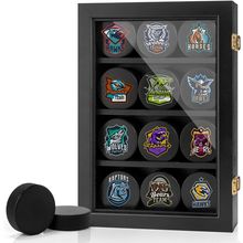 Hockey Display Case - 12 Pucks, Holder Cabinet Stand Shadow Box for Wall Mount,