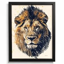 Lion Head Art Print Realistic Style Wildlife Wall Art Abstract Fingerprint Art (