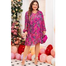 Rose Plus Size Abstract Floral Print Pleated Loose Dress