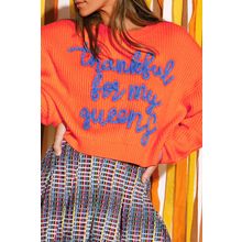 Vitality Orange Thankful for my queens Ribbed Knit Drop Shoulder Graphic Sweater