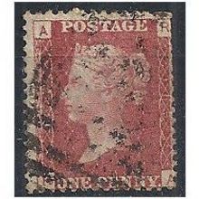 1858 SG43 1d Red Plate 108 Good/Fine Used "FA".