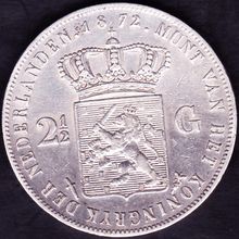 1872 Netherlands 2 & Half Gulden Silver Coin