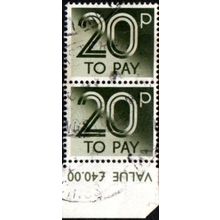 1982- Postage Due 20p Value, Olive-Green. Fine Used Pair