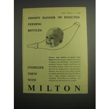 1948 Milton Sterilizing Ad - Hidden danger of infected feeding bottles