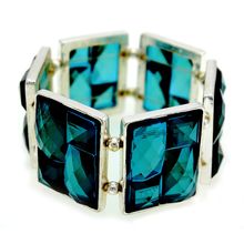 Acrylic Pyramid Square Beaded Stretchable Bracelet - Navy Blue - BR-ACQB2046C