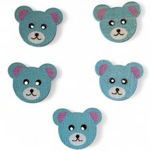 10Pcs Adorable Blue Wooden Teddy Bear Buttons - 18x15mm - Perfect for Crafts!