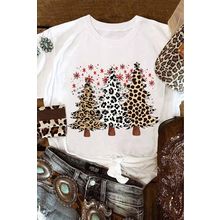 White Leopard Christmas Tree Graphic Crewneck Tee