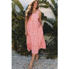 Pink Geometric Print Knot Back Sleeveless Ruffle Hem Dress
