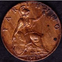 1917 Great Britain 1 Farthing Coin