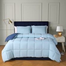 Twin/Twin XL Traditional Microfiber Reversible 3 Piece Comforter Set in Blue/...
