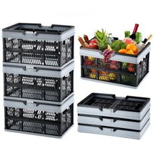 Collapsible Shopping Basket, 3 Pack, 25L Plastic Foldable Storage Crate with...