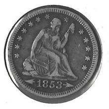 1853 A+R US Seated Liberty Quarter VF/XF