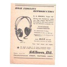 S G Brown Ltd. Watford. Type K - Headphones :- Original Vintage 1950 Advert