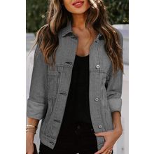 Blue Stripe Washed Oversize Pocketed Denim Jacket