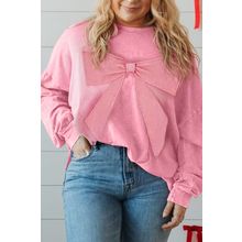Bonbon Waffle Bowknot Patchwork Graphic Mineral Wash Plus Size Sweatshirt