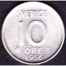 1956 Sweden 10 Ore Silver Coin